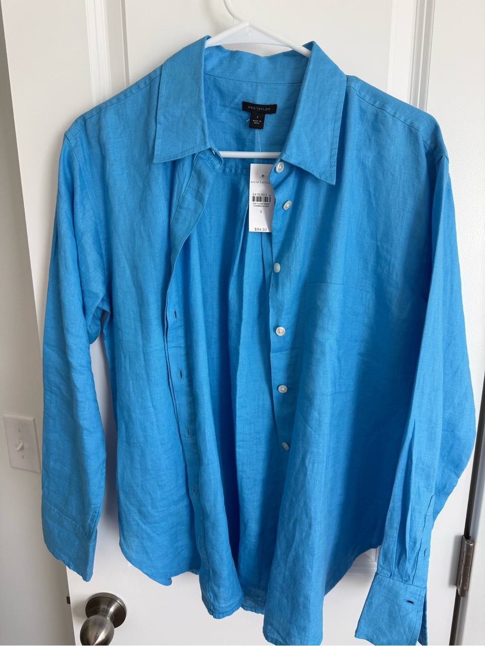 Ann Taylor Button-Down Linen Shirt - Turquoise Blue